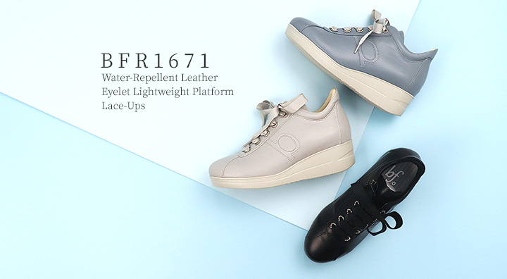 BFR1671 撥水レザーアイレット軽量厚底レースアップ